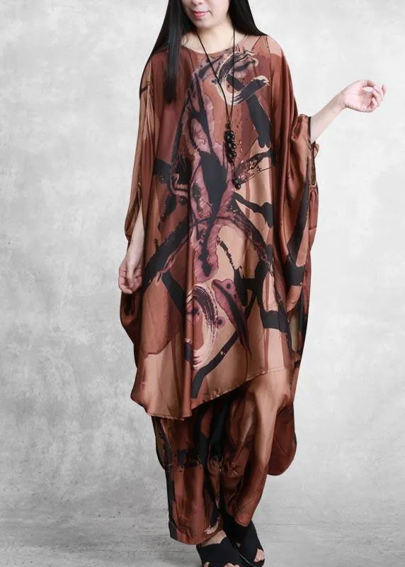 2021 Large Loose Silk Two Piece Suit Women's Irregular Personality Bat Sleeve Casual Suit
