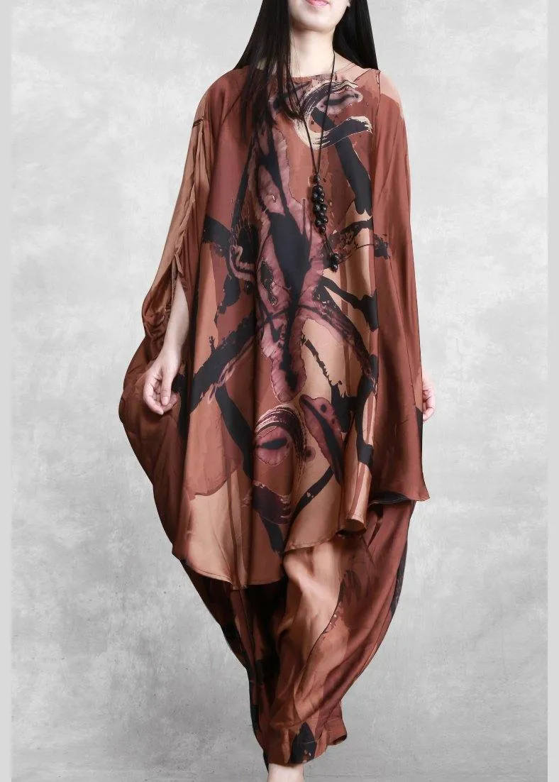 2021 Large Loose Silk Two Piece Suit Women's Irregular Personality Bat Sleeve Casual Suit