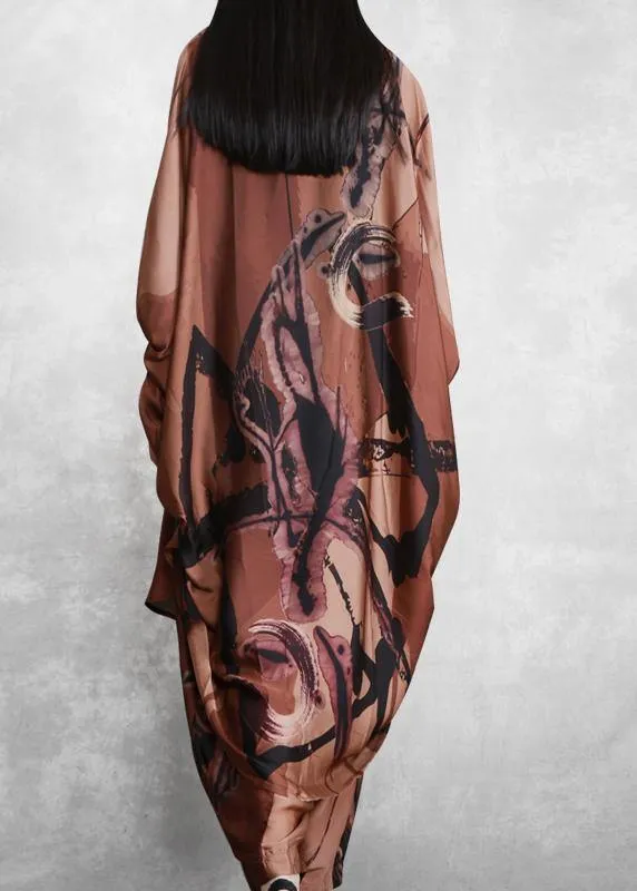 2021 Large Loose Silk Two Piece Suit Women's Irregular Personality Bat Sleeve Casual Suit