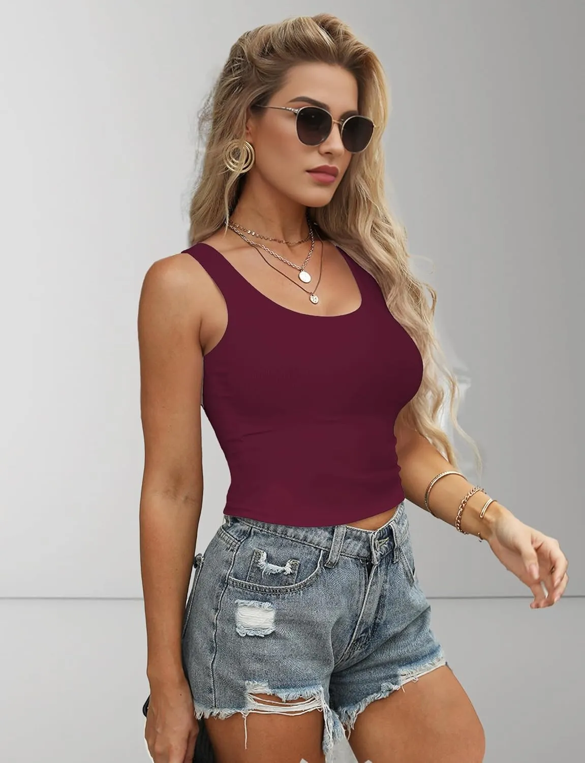 2Piece Crop Tops for Women, U Neck Sleeveless Tank Tops, Basic Cropped Racerback Going Out Tops Athletic Sports Shirts