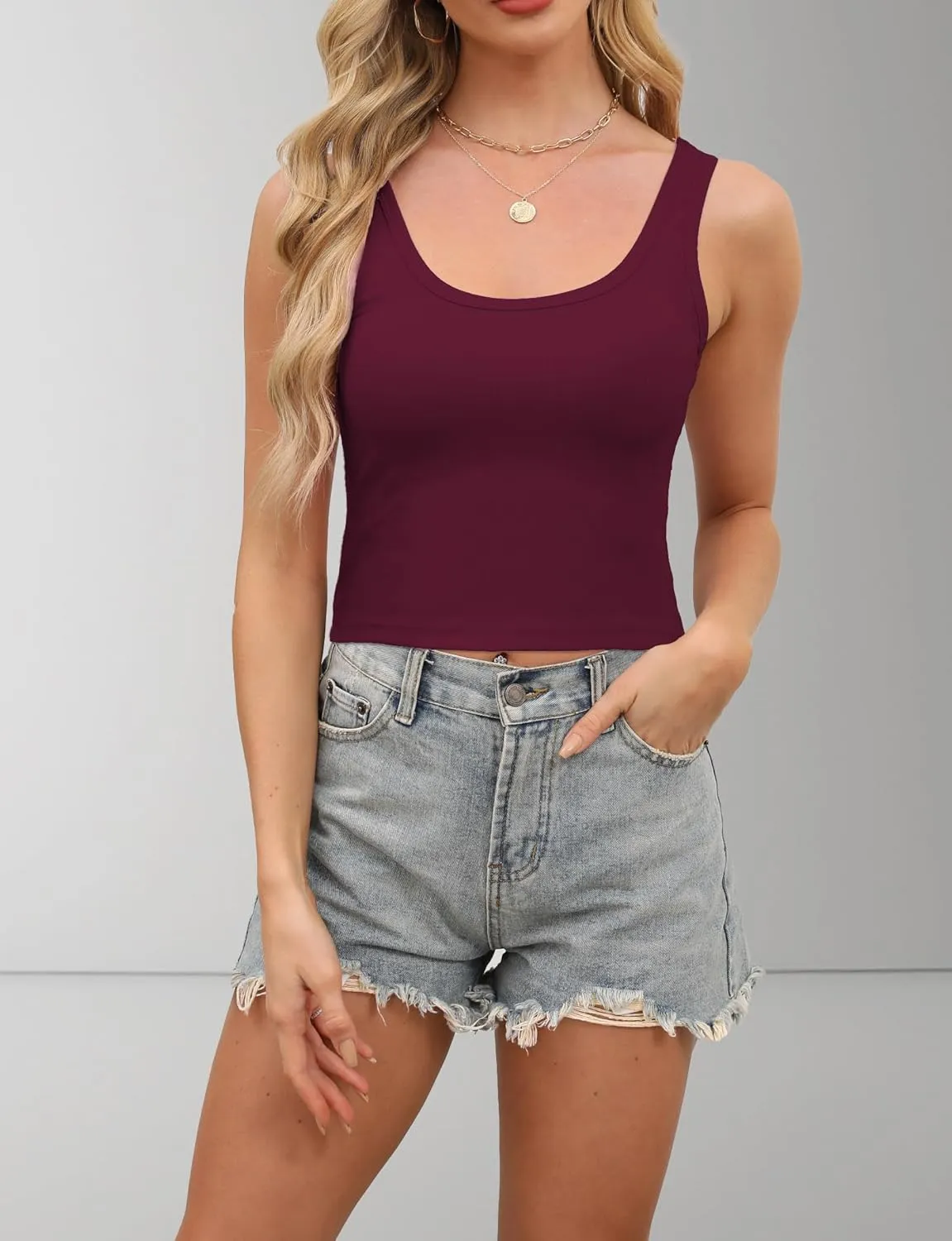 2Piece Crop Tops for Women, U Neck Sleeveless Tank Tops, Basic Cropped Racerback Going Out Tops Athletic Sports Shirts