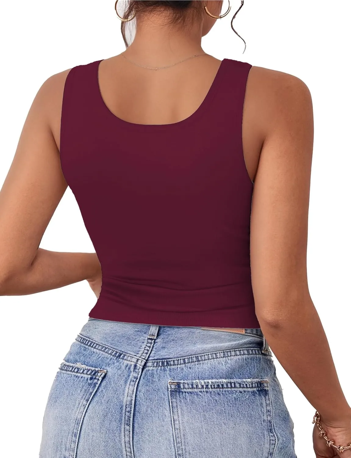 2Piece Crop Tops for Women, U Neck Sleeveless Tank Tops, Basic Cropped Racerback Going Out Tops Athletic Sports Shirts