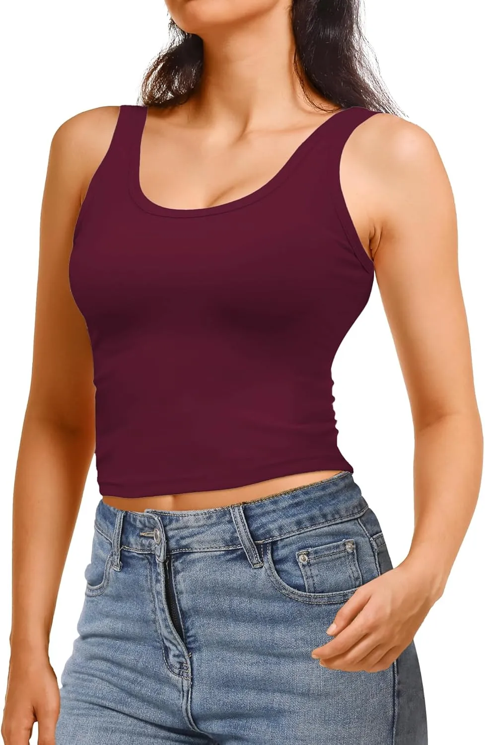 2Piece Crop Tops for Women, U Neck Sleeveless Tank Tops, Basic Cropped Racerback Going Out Tops Athletic Sports Shirts