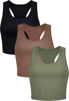 3 Pieces Crop Tops for Women, Workout Tops Basic Cropped Tank Tops Sleeveless Racerback Sports Gym Crop Tank for Teen Girls