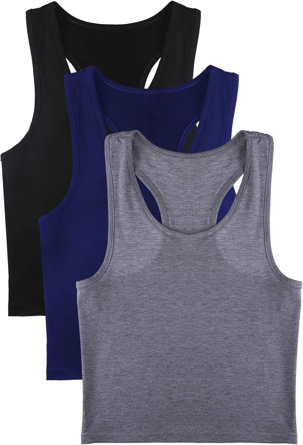3 Pieces Crop Tops for Women, Workout Tops Basic Cropped Tank Tops Sleeveless Racerback Sports Gym Crop Tank for Teen Girls