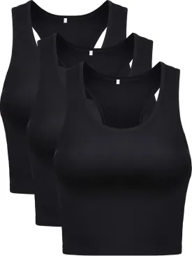 3 Pieces Crop Tops for Women, Workout Tops Basic Cropped Tank Tops Sleeveless Racerback Sports Gym Crop Tank for Teen Girls