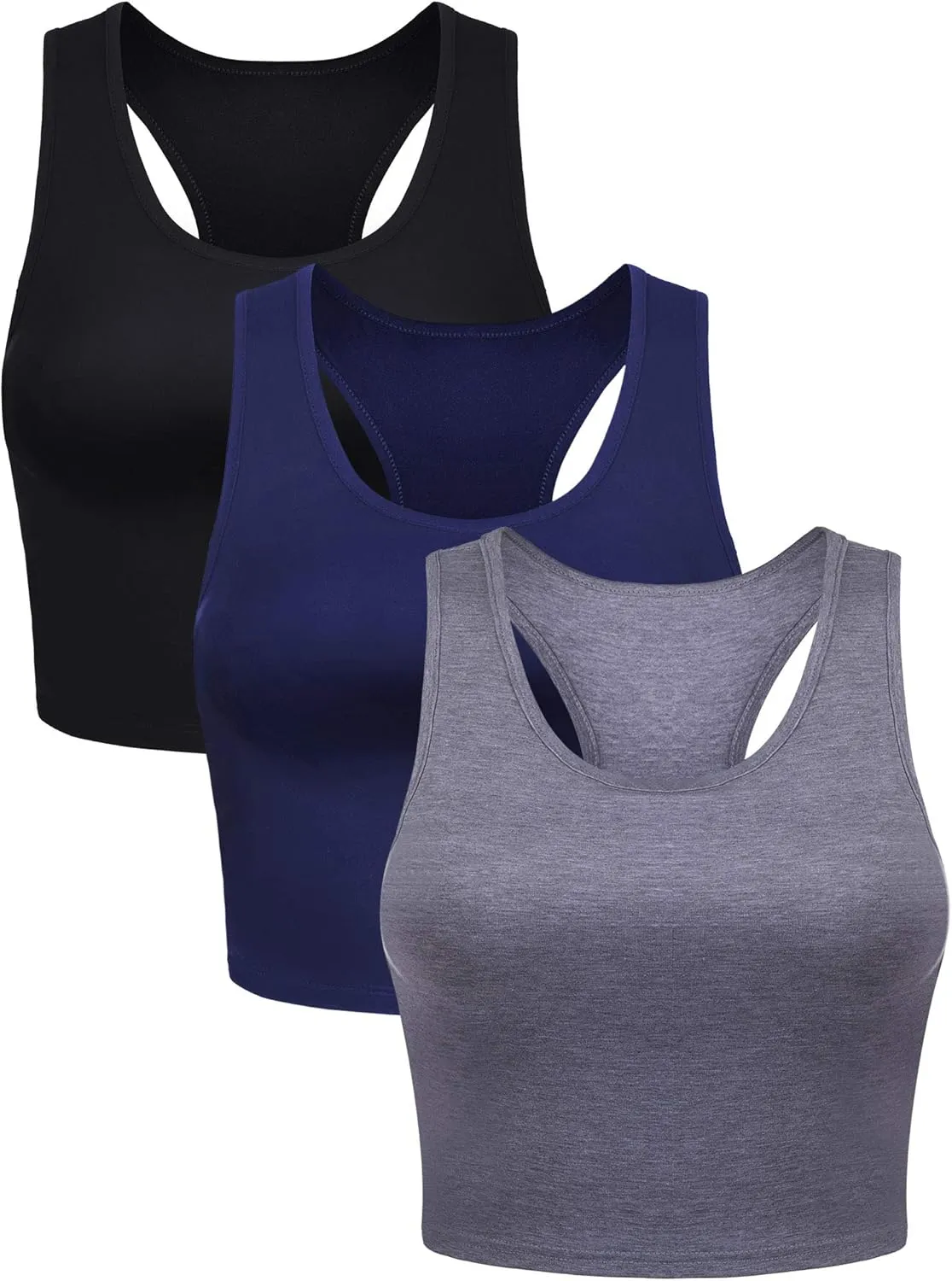 3 Pieces Crop Tops for Women, Workout Tops Basic Cropped Tank Tops Sleeveless Racerback Sports Gym Crop Tank for Teen Girls