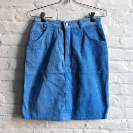 90s Vintage Corduroy Mod Baby Blue Skirt High Waist Retro Color Pop Pencil Skirt