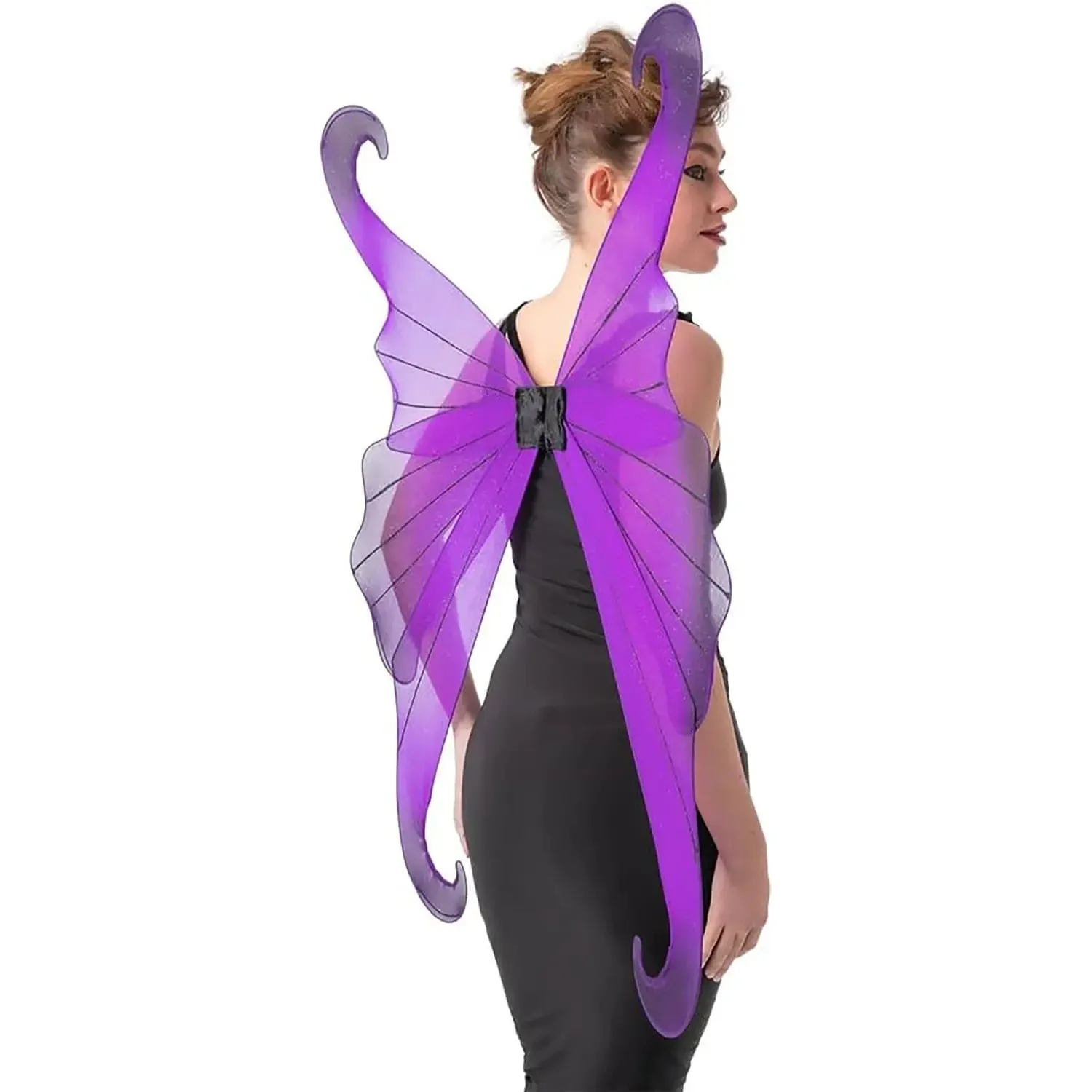 Adults Dark Fairy Wings Large Purple Ombre Silver Glitter 96cm