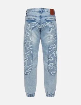 Allover Seagull Jacquard Inserted Daicock Regular Fit Denim Joggers