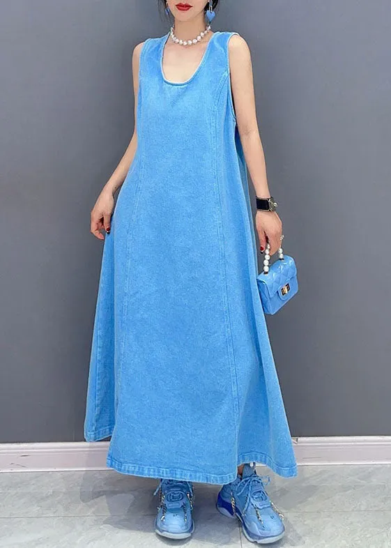 Art Blue Peter Pan Collar Patchwork Coat And Dress Denim Two Pieces Set Spring LC0337