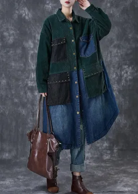 Blackish Green Rivet Patchwork Coat