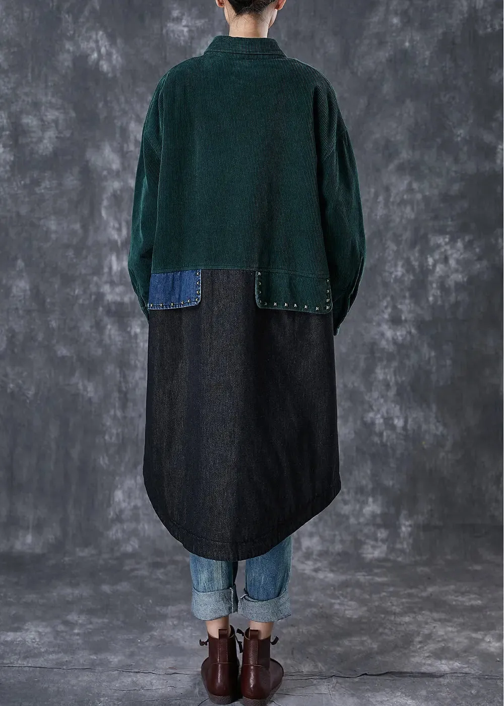 Blackish Green Rivet Patchwork Coat
