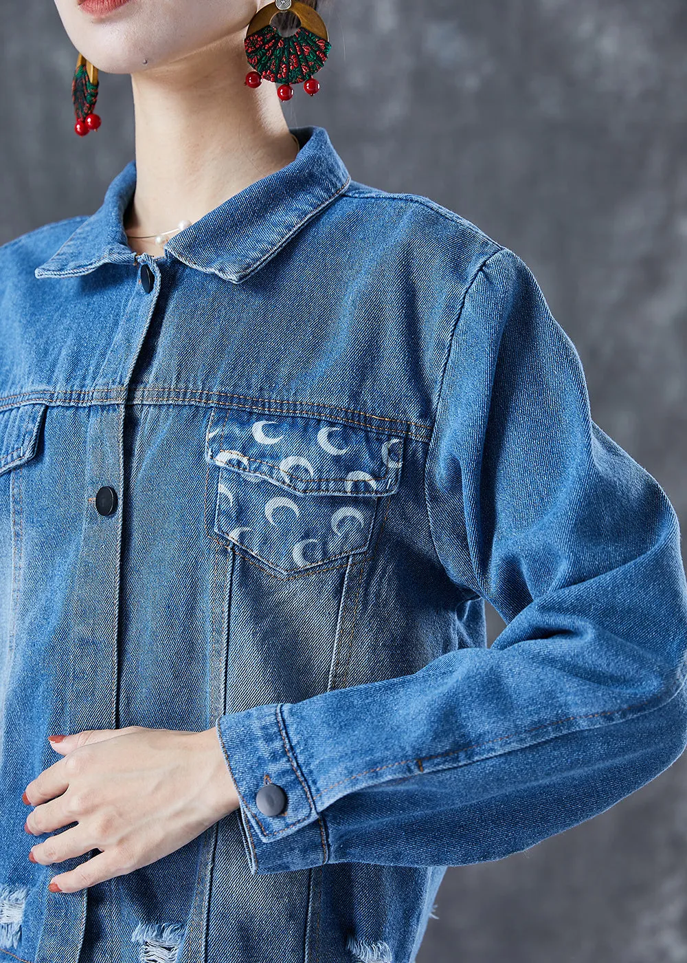 Bohemian Blue Oversized Patchwork Tassel Denim Two-Piece Set Spring LY5663