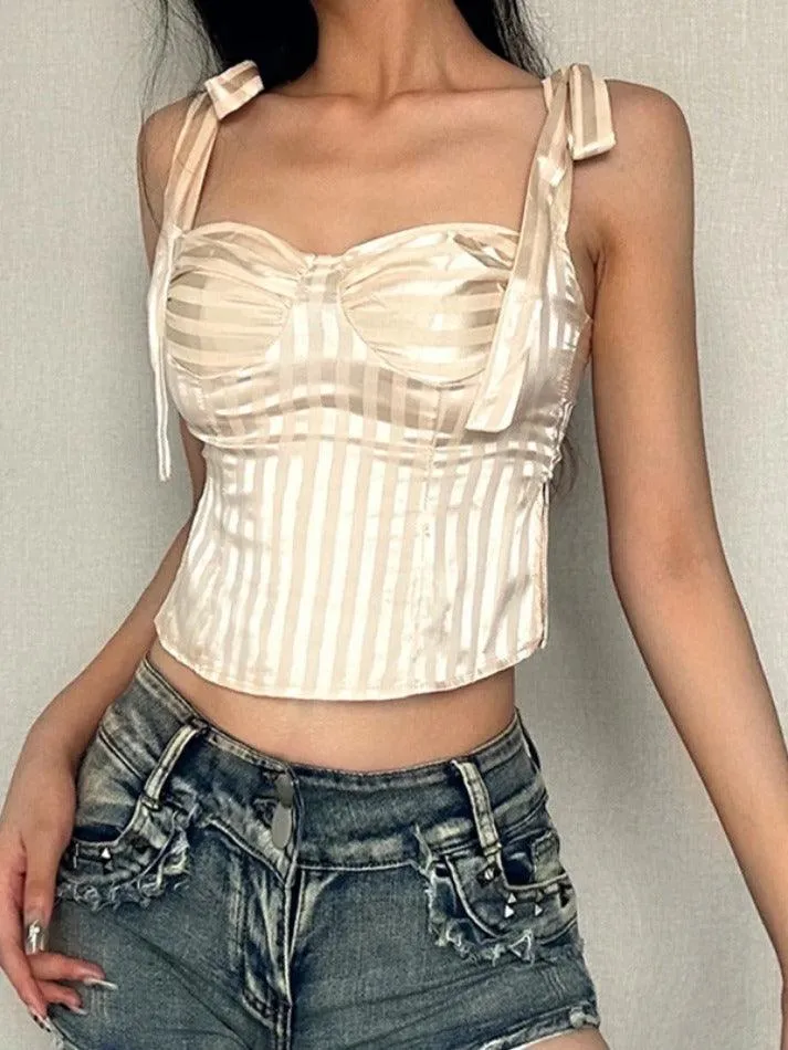 Bow Lace Up Smocked Slit Tank Top