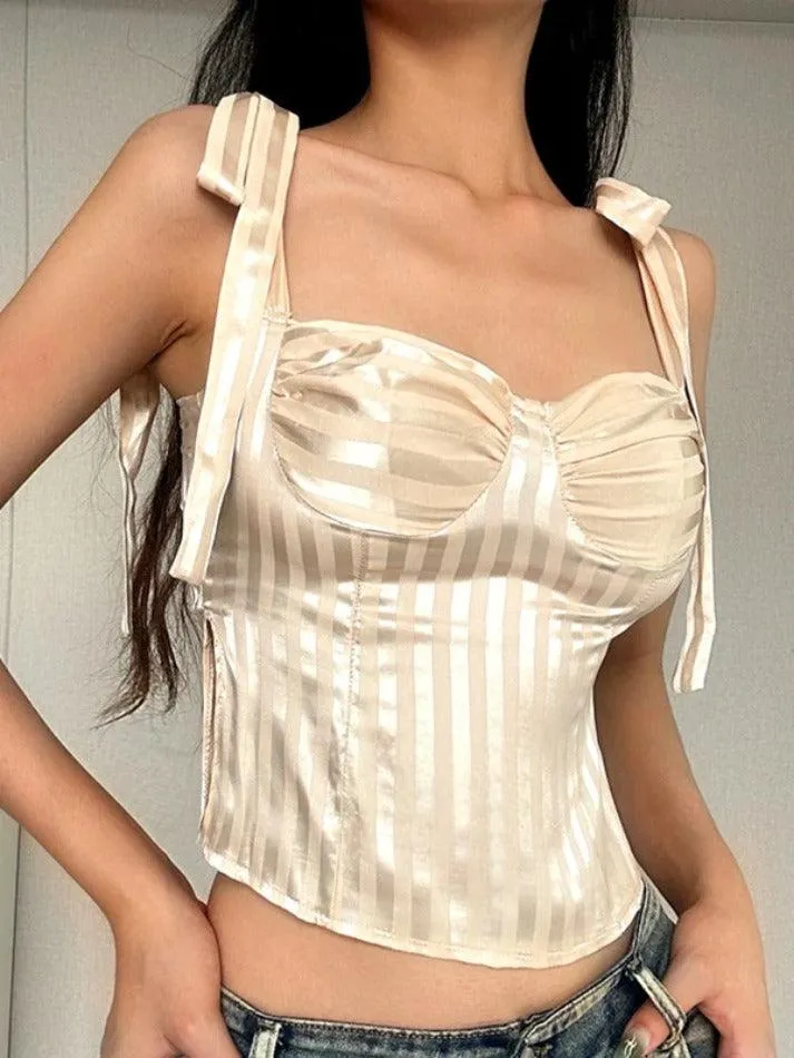Bow Lace Up Smocked Slit Tank Top