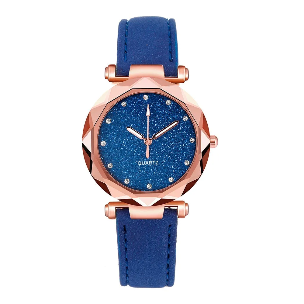 Casual Women Romantic Starry Sky Wrist Watch Leather Rhinestone Designer Ladies Clock Simple Dress Gfit  Montre Femme@50