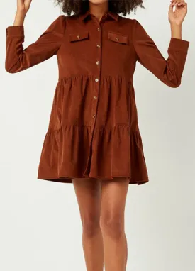 Corduroy Button Up Tiered Mini Dress