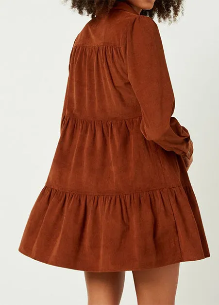Corduroy Button Up Tiered Mini Dress