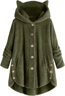 COTECRAM Winter Coats for Women 2023 Fashion Plus Size Sharpa Jacke Button Down Fleece Jacket Fuzzy Warm Hoodie Outwear