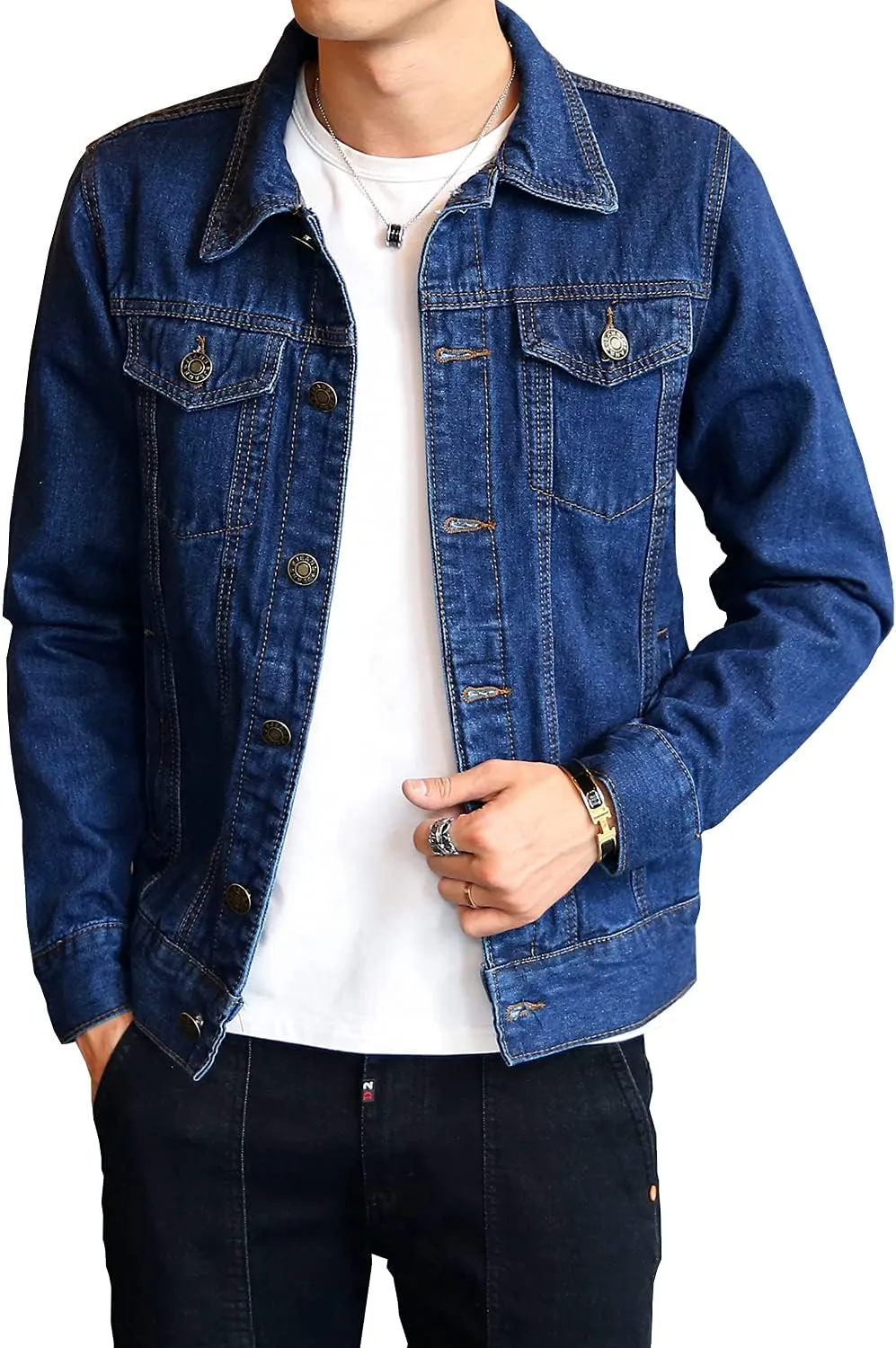 DAVID.ANN Men's Denim Jacket Slim Fit Trucker Coat