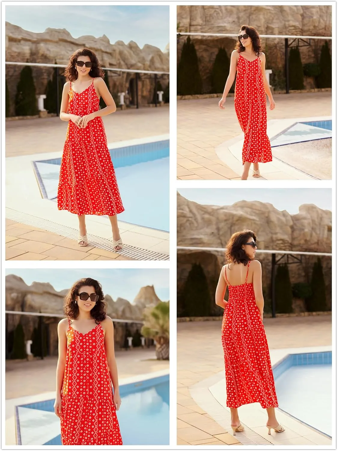 Dokotoo Summer Dress Casual Womens Boho Dress Sleeveless Printed Long Tiered Maxi Dress Beach Dress 2025