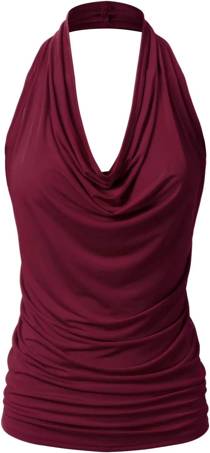 EIMIN Women's Casual Halter Neck Draped Front Sexy Open Back Tank Top (S-3XL)