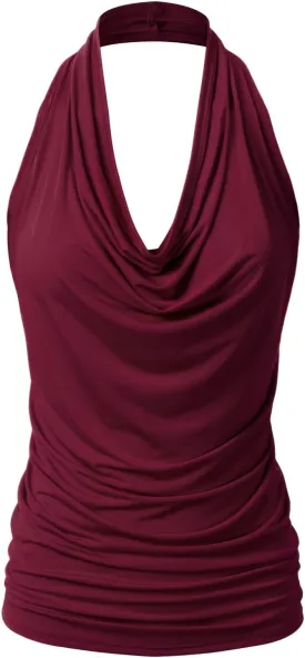 EIMIN Women's Casual Halter Neck Draped Front Sexy Open Back Tank Top (S-3XL)