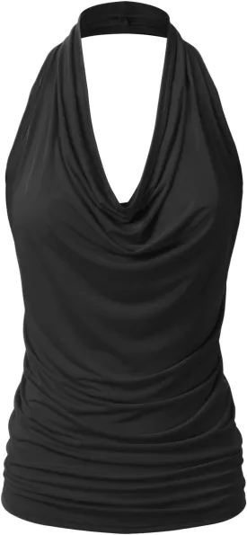 EIMIN Women's Casual Halter Neck Draped Front Sexy Open Back Tank Top (S-3XL)
