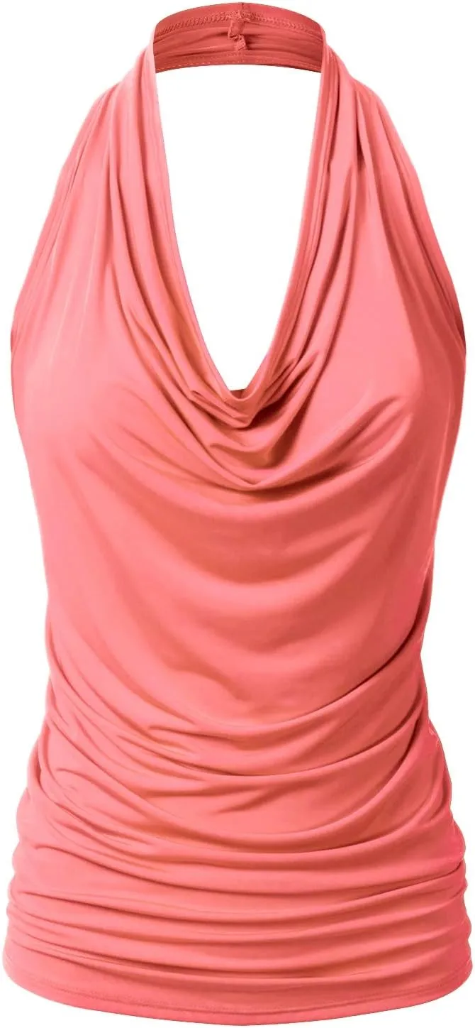 EIMIN Women's Casual Halter Neck Draped Front Sexy Open Back Tank Top (S-3XL)