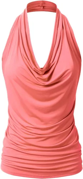 EIMIN Women's Casual Halter Neck Draped Front Sexy Open Back Tank Top (S-3XL)