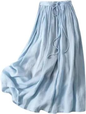 Embroidery Maxi Skirts for Women with Pockets Midi Length Long Skirt Casual Beach Party Holiday Cotton Linen Skirt