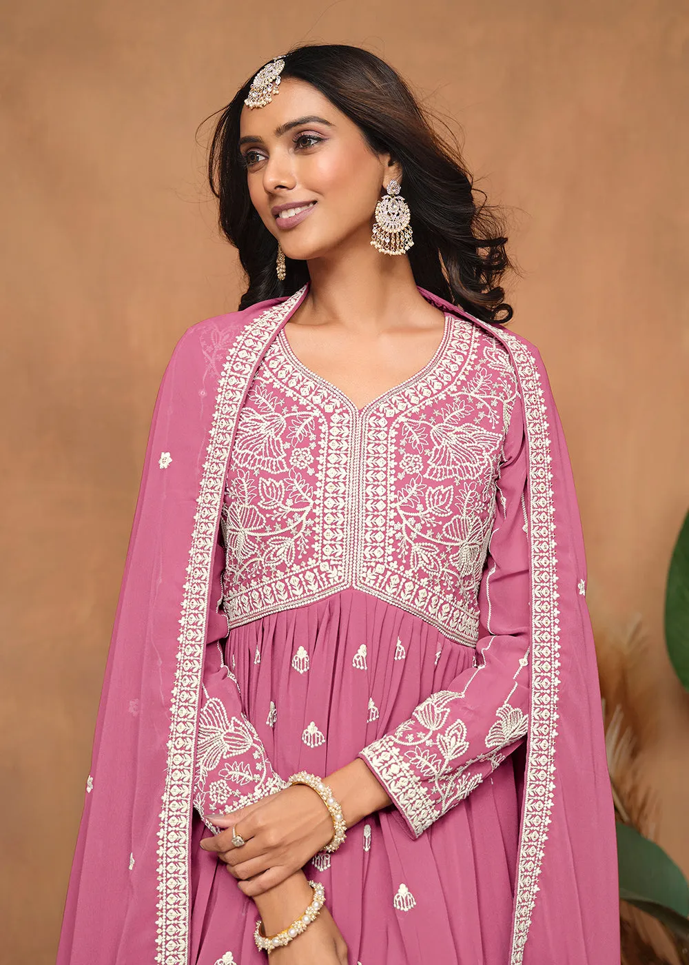 Festive Style Flamingo Pink Embroidered Gharara Suit