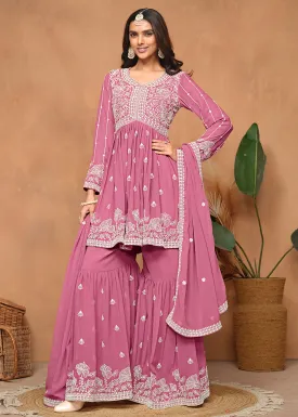 Festive Style Flamingo Pink Embroidered Gharara Suit