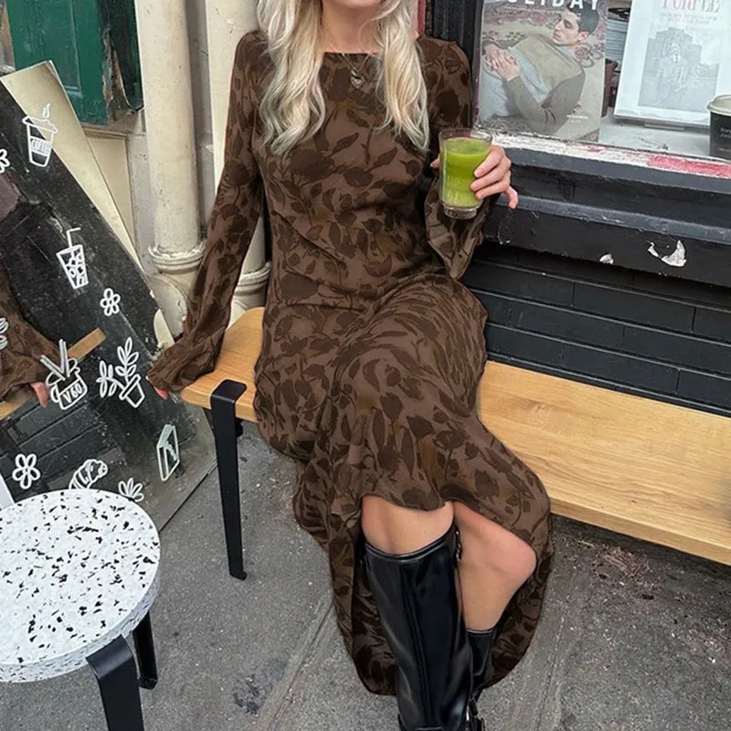 Flytonn-hoco dresses homecoming dresses  women dress to impress  y2k outfits spring summer women's dress Fairy Grunge Floral Maxi Dress
