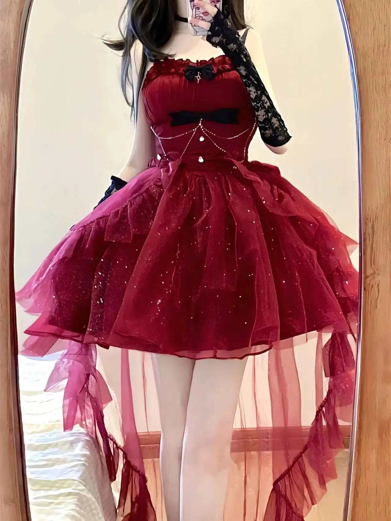 Girlary Fairy Lolita Women Dress Cute Girls Spaghetti Straps Glittering Pettiskirt Trailing Blue Princess Gift Adult Dress