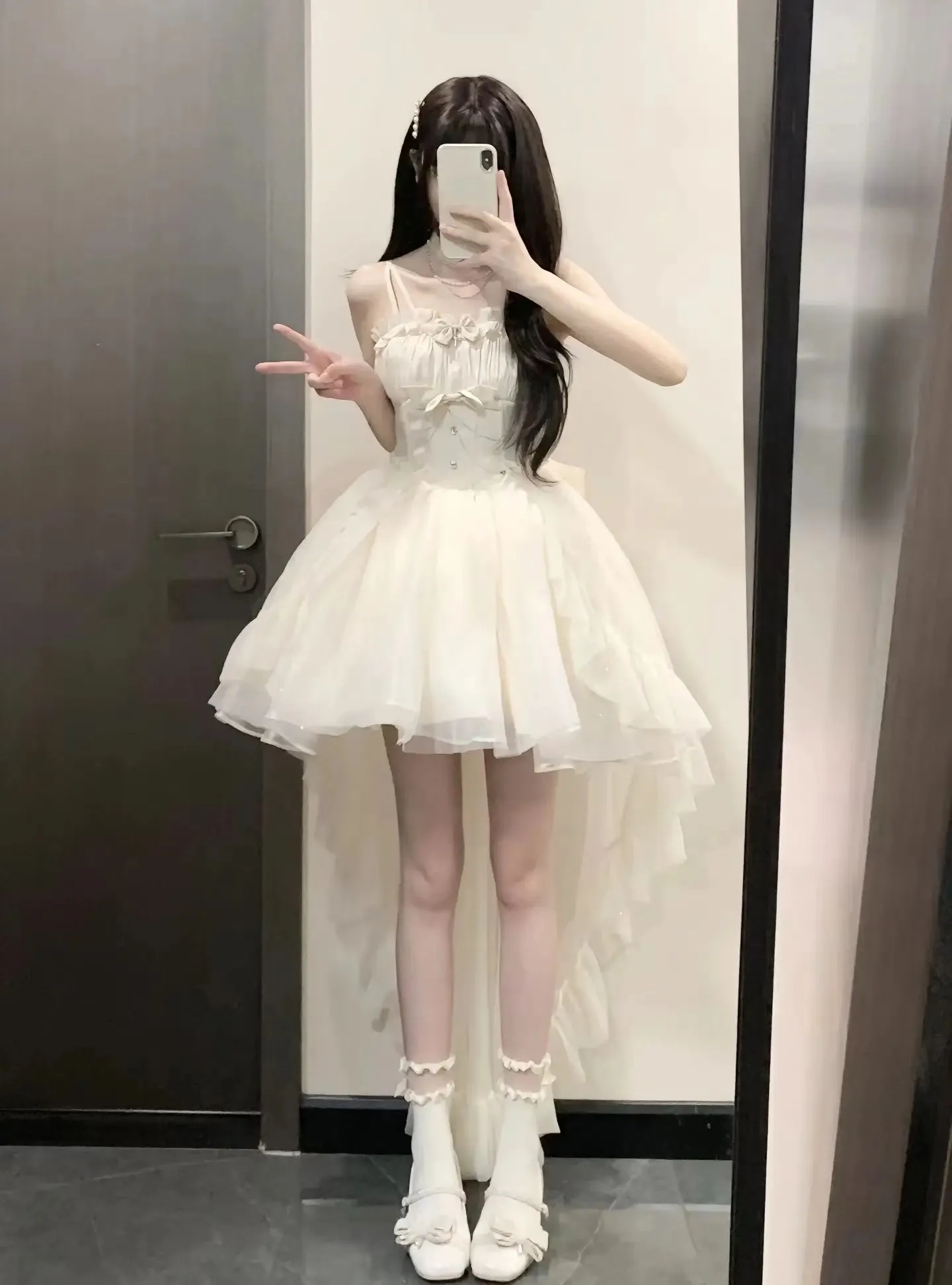 Girlary Fairy Lolita Women Dress Cute Girls Spaghetti Straps Glittering Pettiskirt Trailing Blue Princess Gift Adult Dress