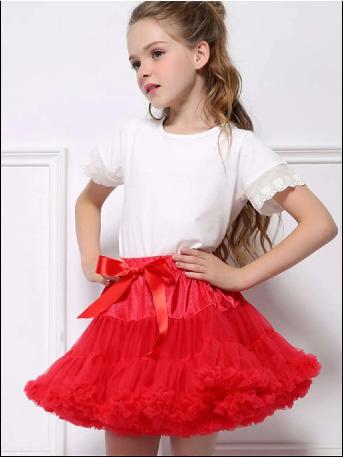Girls Tiered Ruffle with Satin Sash Princess Tutu Skirt