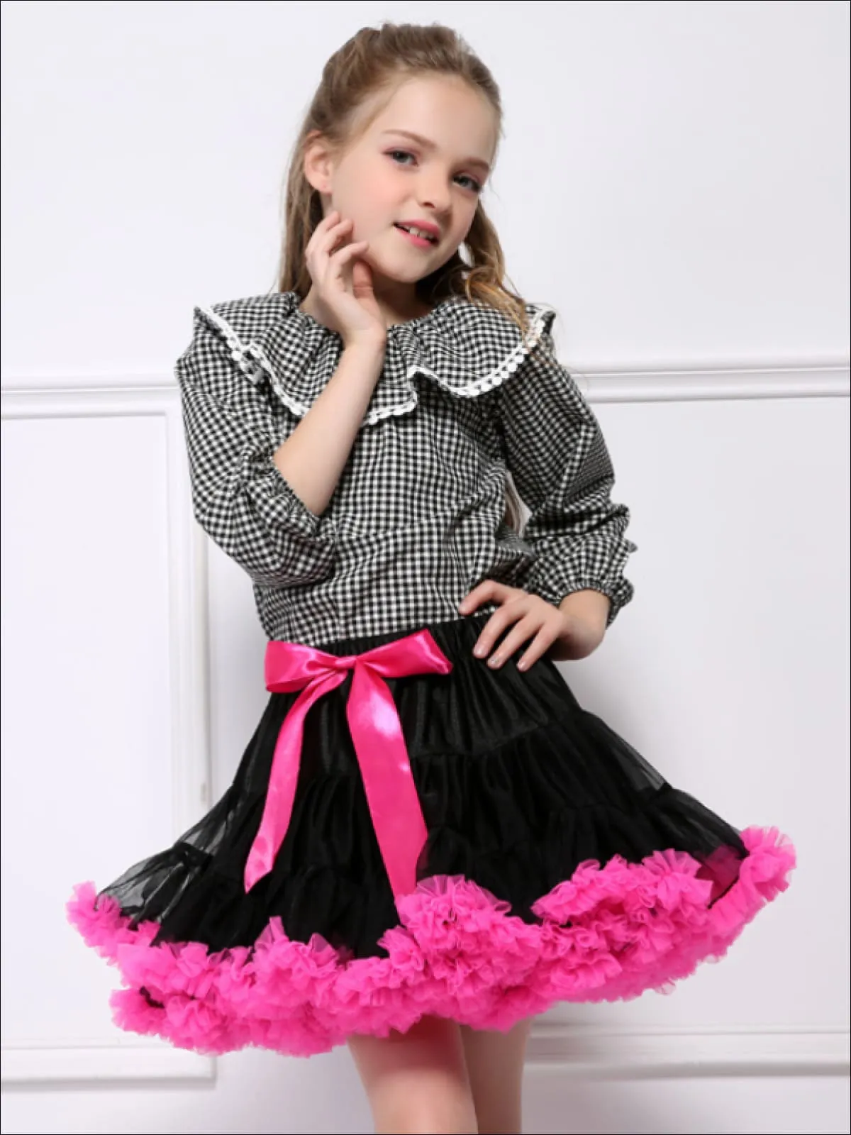 Girls Tiered Ruffle with Satin Sash Princess Tutu Skirt