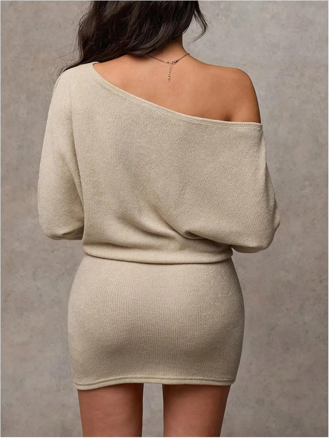 GORGLITTER Women's Off The Shoulder Sweater Dress Long Sleeve Asymmetrical Bodycon Mini Dresses