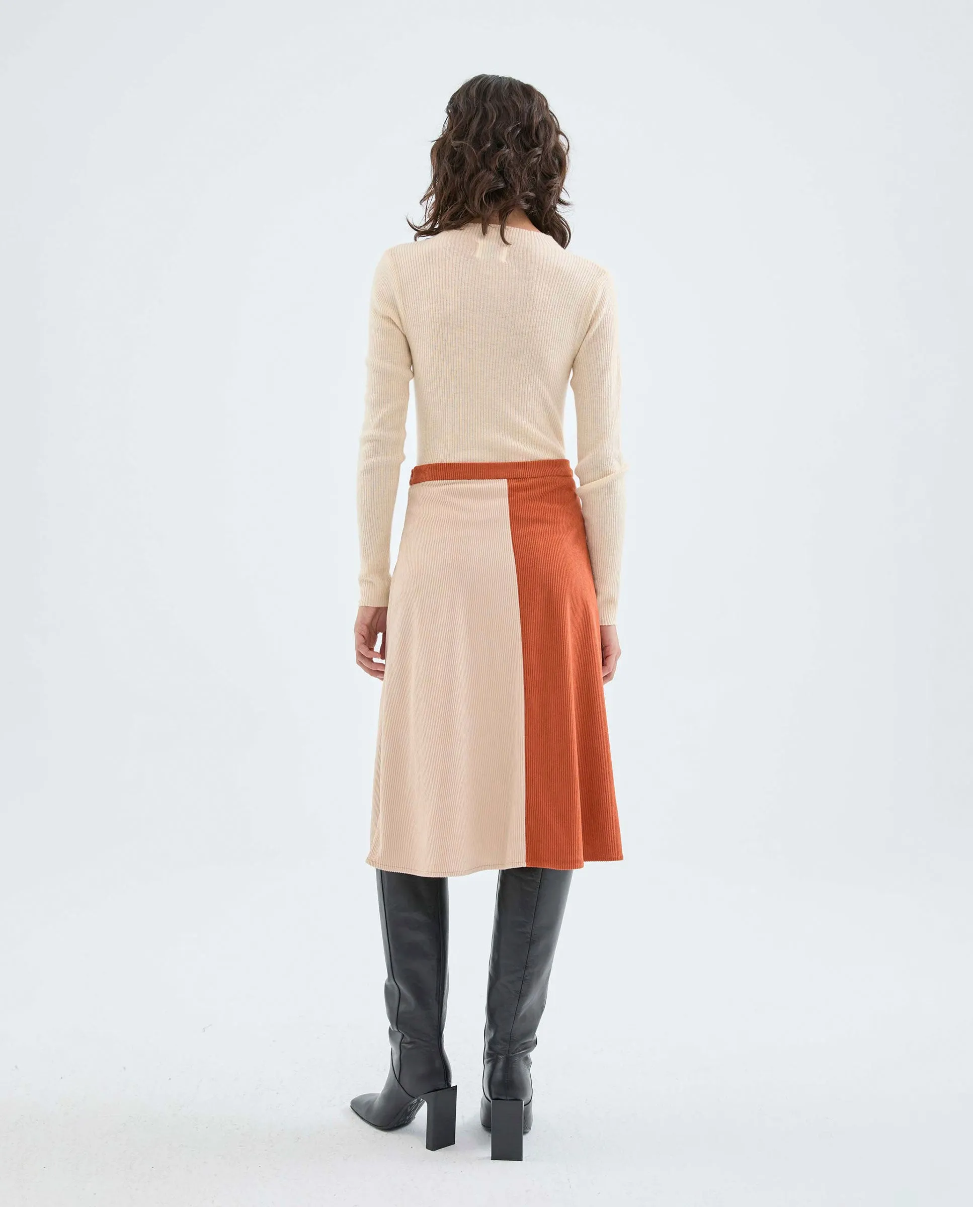 High Waisted Two Tone Orange Corduroy Skirt