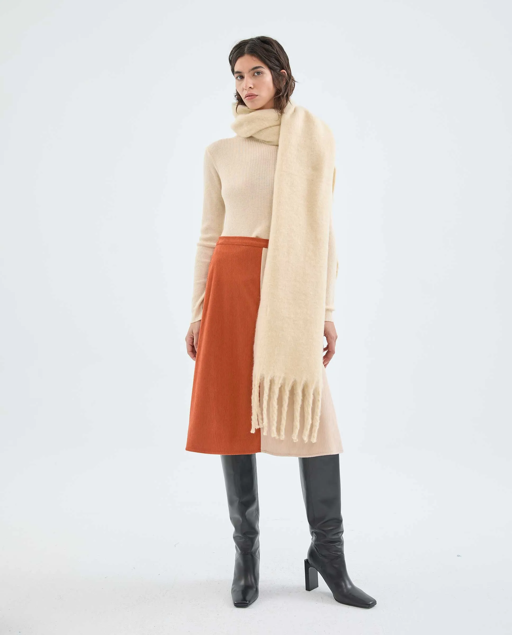 High Waisted Two Tone Orange Corduroy Skirt