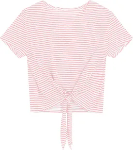 Iandroiy Women's Summer Causal Short Sleeve Blouse Round Neck Crop Tops Twist Front Tee T-Shirt