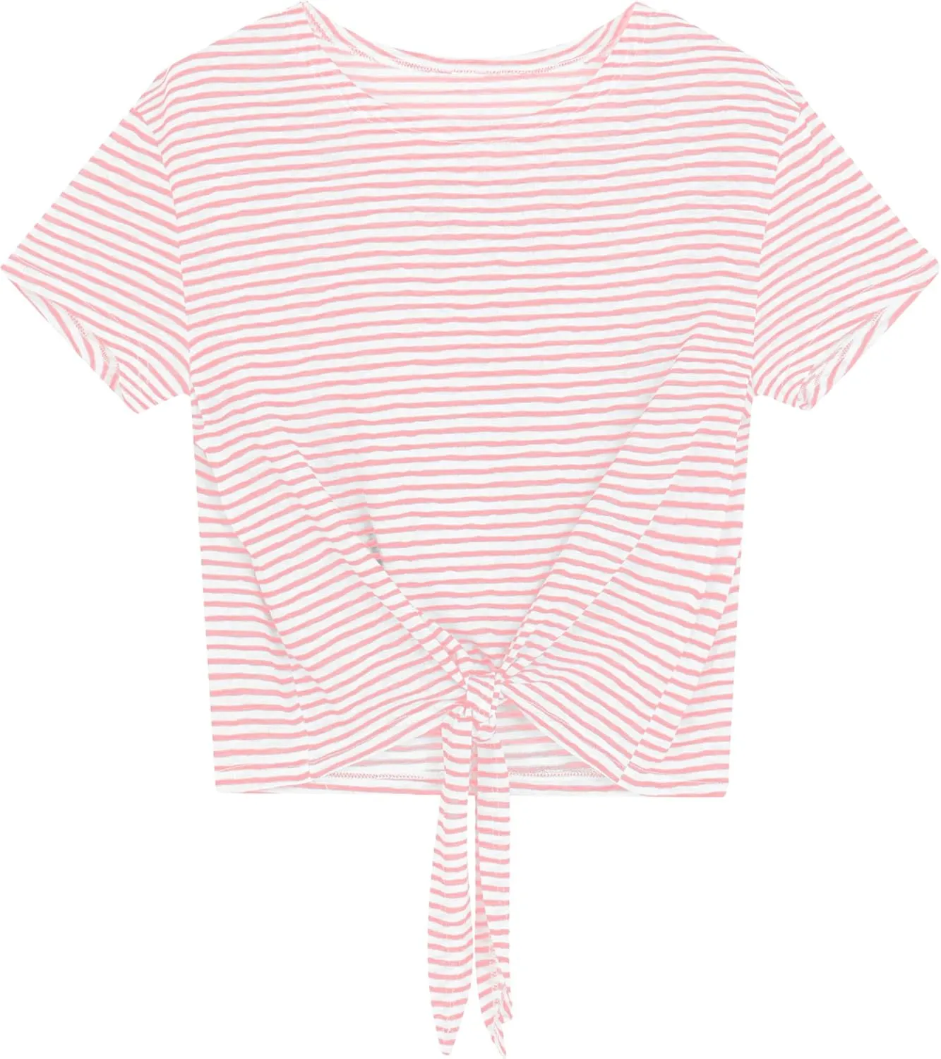 Iandroiy Women's Summer Causal Short Sleeve Blouse Round Neck Crop Tops Twist Front Tee T-Shirt