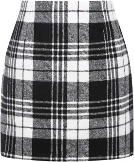 IDEALSANXUN Womens High Waist Plaid Skirt Bodycon Pencil Wool Mini Skirts