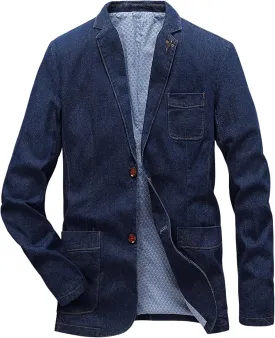 JEKE-DG Men's Blazer Collar Casual Denim Jacket Button Down Trucker Jean Jacket Classic Slim Fit Suit Jackets