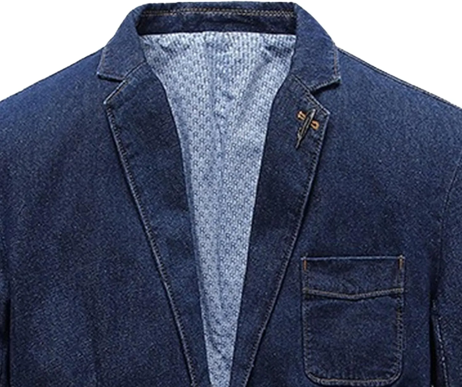 JEKE-DG Men's Blazer Collar Casual Denim Jacket Button Down Trucker Jean Jacket Classic Slim Fit Suit Jackets
