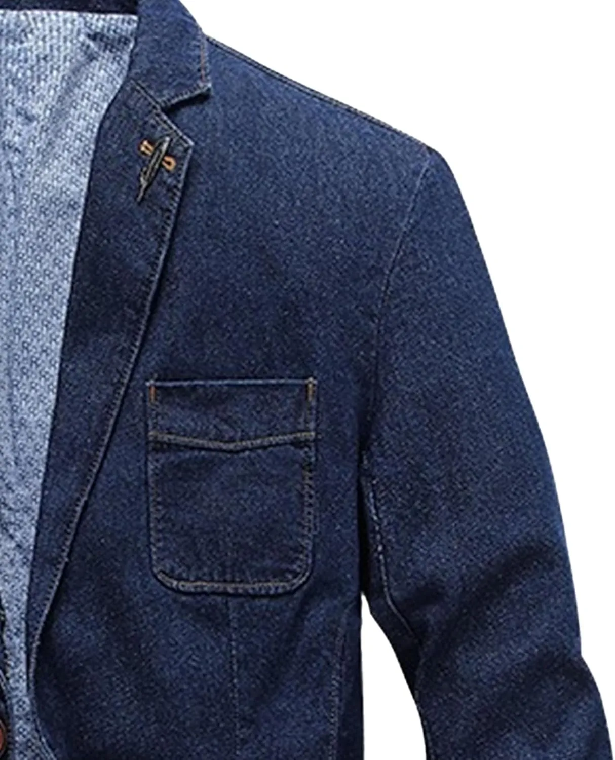 JEKE-DG Men's Blazer Collar Casual Denim Jacket Button Down Trucker Jean Jacket Classic Slim Fit Suit Jackets