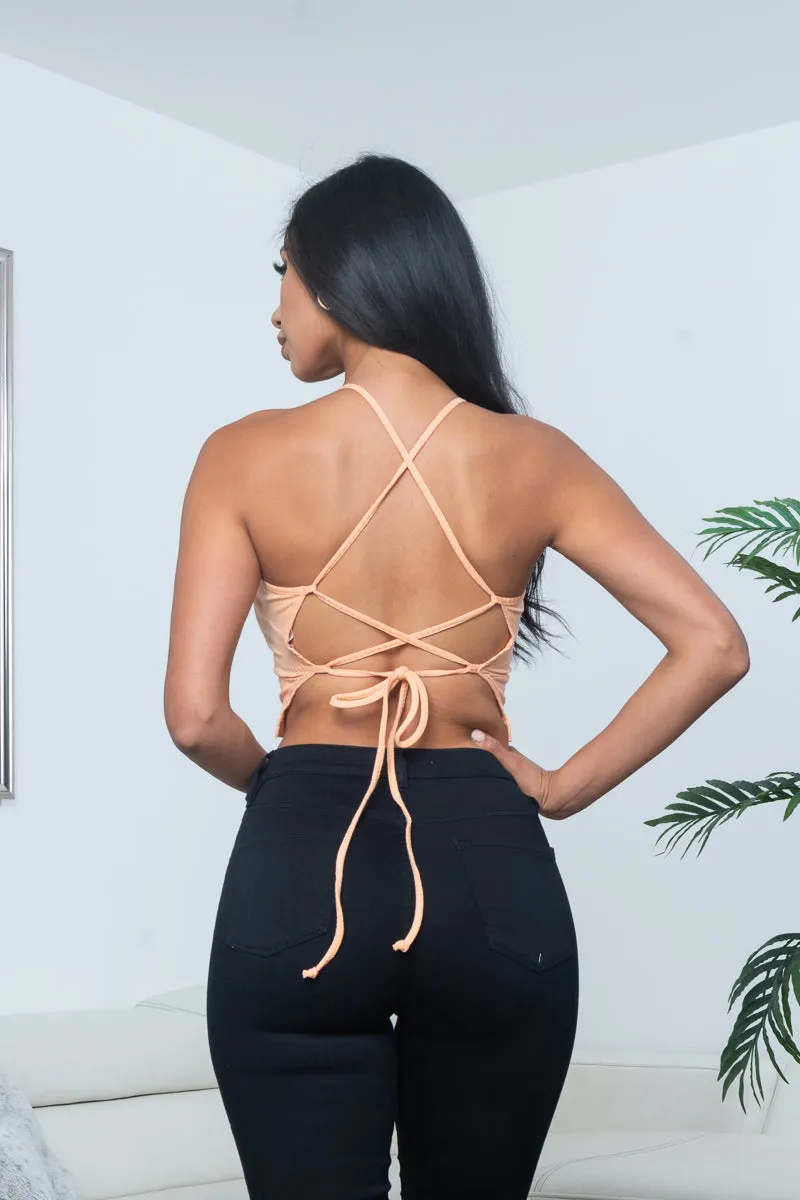 Knit Rib Sleeveless Crossed Back  Crop Top (BT90177-8)