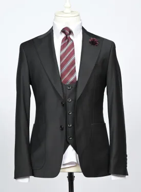 Black Classic Slim Fit 3-Piece Suit with Patch Pockets from Lanificio Mario